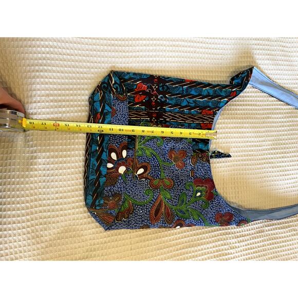 Handmade Boho Festival Hobo Tote Bag Blue Printed Long Strap External Pocket Y2K - Picture 6 of 11